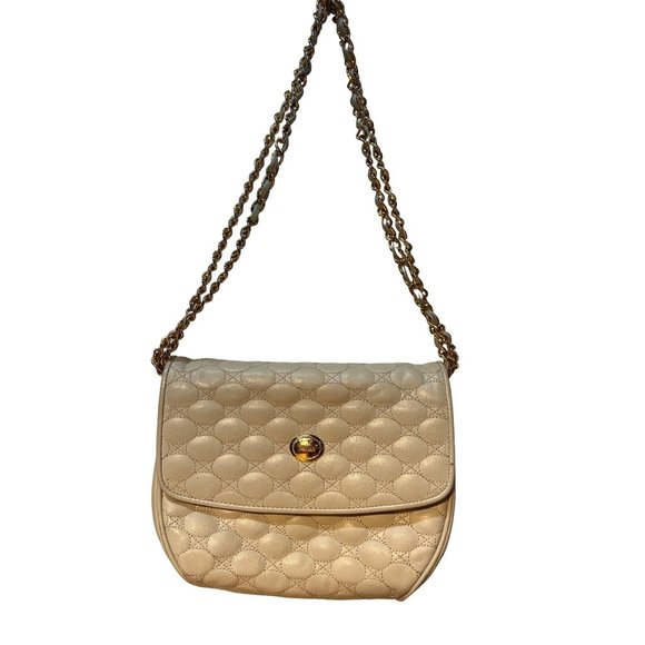 Vintage Monet Quilted Bag Cream Gold Chain Strap Shoulder Purse Handbag - Picture 1 of 12